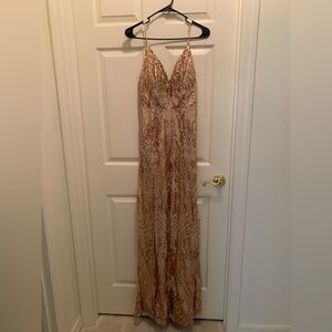 Sequin Embellished Nude & Rose Gold Prom Gown